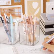 Creative Student DIY Desktop Square Pen Holder, Minimalist Acrylic Transparent Stationery Organizer - Transparent Pen Holder - View 2