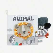 3D立体触感布艺狮子书，高对比度柔软布艺书玩具，适合0-12个月宝宝，柔软沙沙作响，婴儿爬行礼物玩具 - 灰色 - 查看 11