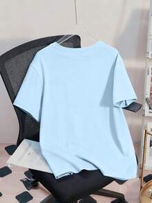 Teen Boys Colorful Letter Print Crew Neck T-Shirt Summer Casual Soft Top - Baby Blue - View 2