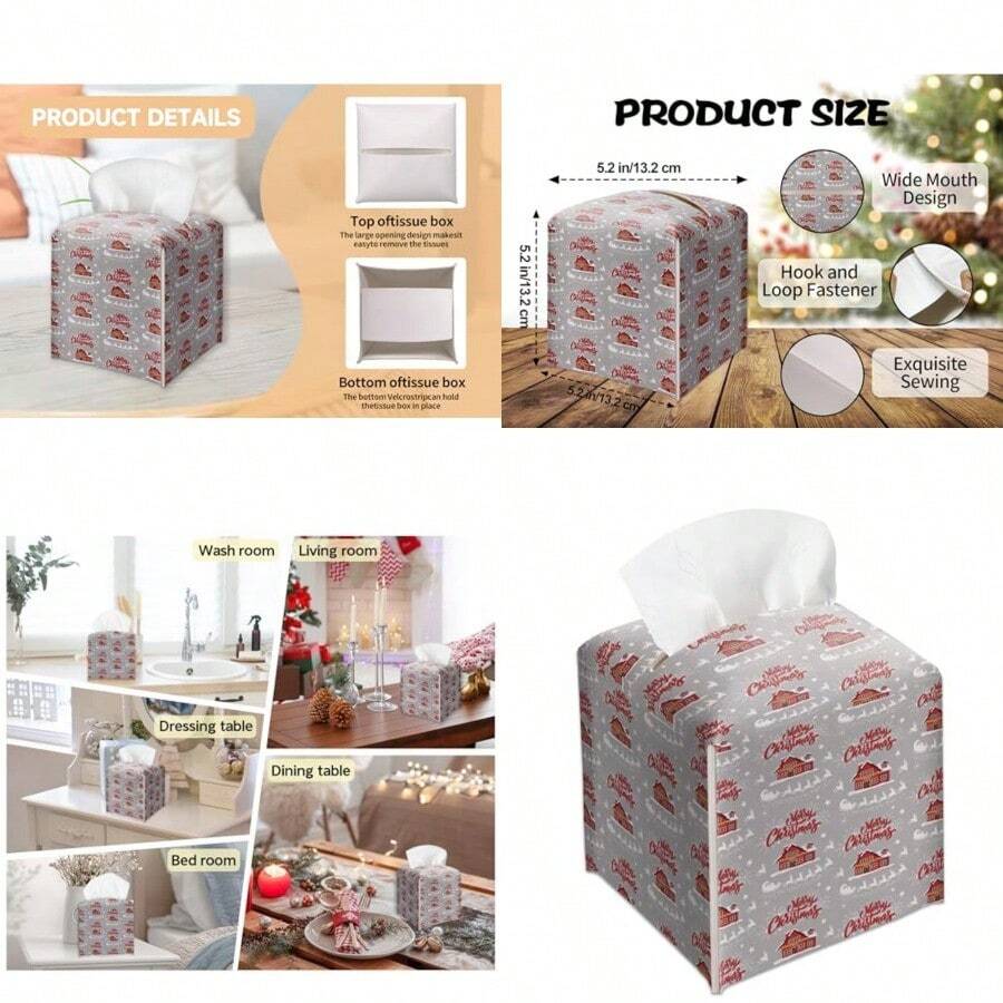 Christmas Leather Tissue Box Winter House Theme Tissue Box Cover Facial Paper Organize Xmas Table Decor Decorative For Home Office Kitchen Bathroom -10 - Winter House - 查看 1