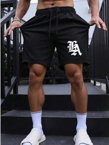 FRACTYR 男士夏季简约时尚印花抽绳短裤 | 街头休闲夏季裤 - 黑色 - 查看 3