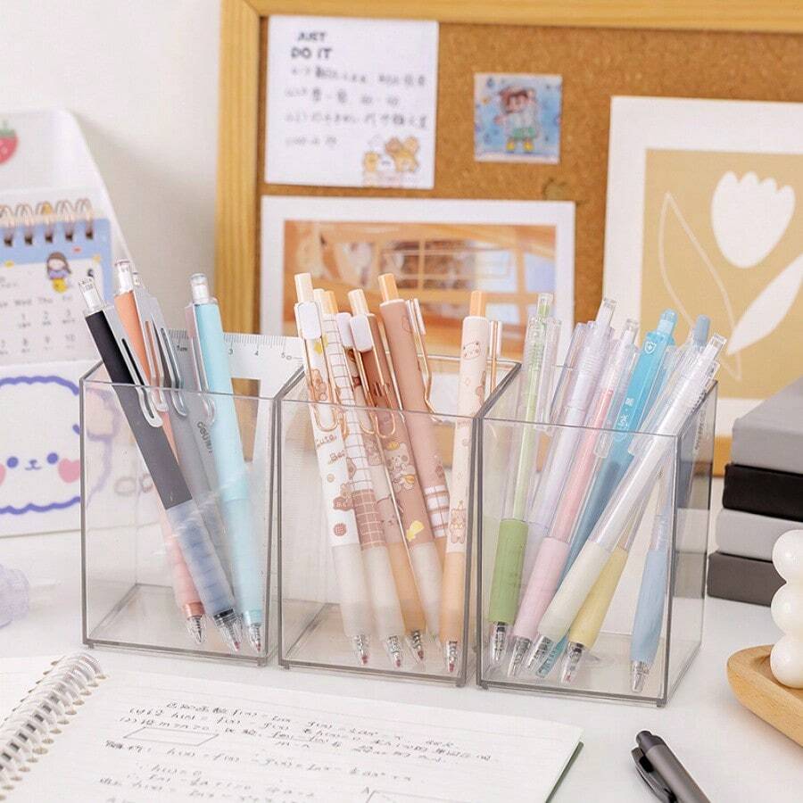 Creative Student DIY Desktop Square Pen Holder, Minimalist Acrylic Transparent Stationery Organizer - Transparent Pen Holder - View 1