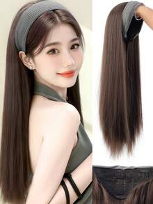 合成长直发发带半假发夹式接发蓬松自然假发金色发片带发带合成自然假发黑色棕色蓬松半假发接发女士 - 彩色 - 查看 21