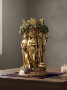 Escultura de diosa triple, Hécate. figura de resina. dorada. - 1PC - Ver 3
