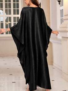 Đầm nữ thanh lịch dáng rộng tay cánh dơi, kiểu dáng thường ngày, thích hợp mặc ở nhà, đi nghỉ mát, màu đen, mùa xuân. - màu đen - Xem 2