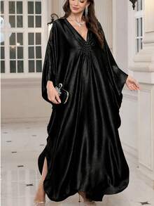 Đầm nữ thanh lịch dáng rộng tay cánh dơi, kiểu dáng thường ngày, thích hợp mặc ở nhà, đi nghỉ mát, màu đen, mùa xuân. - màu đen - Xem 3