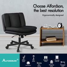 ALFORDSON Office Chair With Wide Seat And Crossed Legs, Adjustable Office Chair Without Armrests With Casters, Swivel PC Computer Chair With Crossed Legs For Home, Linen Fabric, Black - Black - View 10