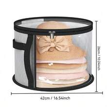 Large Capacity Minimalist Hat Storage Box, Foldable & Stackable Transparent Organizer Bin, Suitable For Wardrobe, Closet Storage, Beach Hat & Travel Storage Bag - Grey - View 3
