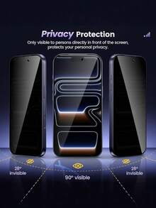 3pcs 9H Hardness Privacy Tempered Glass Screen Protector Compatible With IPhone 17 Pro Max, Anti-Scratch, Sensitive Touch, Bubble-Free, Compatible With IPhone Series, Great Birthday Gift For Family And Friends, Smartphone Accessory, Full Coverage Waterproof And Anti-Fall Anti-Fingerprint - Black - View 3