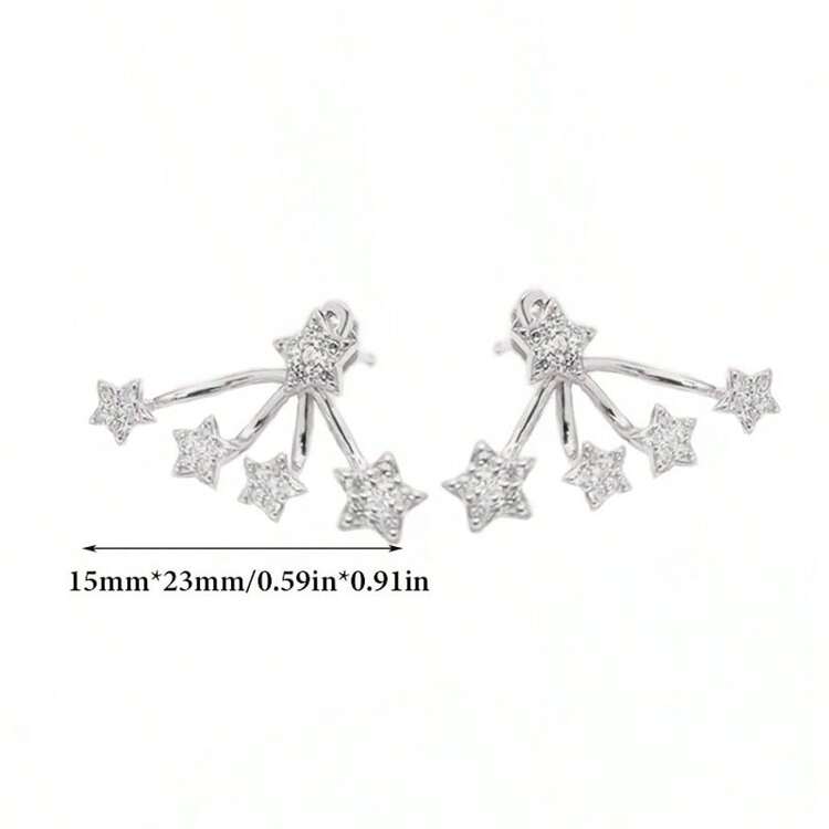 1 Pair Women's Pure Silver Starry Sky Earrings, Luxury Zirconia Inlaid, Fashionable Sparkling, Suitable For Gifts, Parties, Music Festivals, Low Allergy, Christmas Celebration, Fashionable Earrings, Exquisite Craftsmanship, Statement Earrings, Fashionable Earrings, Women's Fashion - Starry Sky Earrings - View 6