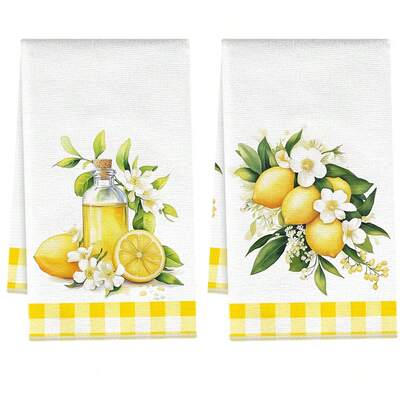 2pcs Kitchen Towels, Modern Kitchen Utensils Lemon Floral Pattern Super Soft Microfiber Kitchen Towels, 40*60cm/15.7*23.6in Towels, Single-Sided Printed, Kitchen Dish Cloths, Suitable For Restaurant Kitchen Bathroom Decor, Holiday Gift