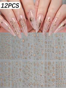 12pcs/Set 3D Black Starlight Moon Nail Art Sticker Bohemia Style Sun Snake 12Constellation Nail Decals Adhesive Nail Supplies 8*10cm - Multicolor - View 3