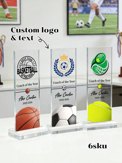 1pc Personalized Soccer, Basketball, Tennis Acrylic Trophy,Customize Logo And Text,Personalized Trophy For Soccer Players, Coaches, And Teams, Acrylic Award For Soccer Teams,Personalised Soccer, Basketball, Tennis Gift, End Of Season Gift, Gift FromSoccer, Basketball, Tennis Team, Male Teacher Gifts, Thank You,Gym Wear