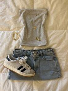 Women's Casual Strapless Cropped Tube Top, Y2K Summer Slim Fit Suitable For Going Out, Beach, Vacation White - White - View 1