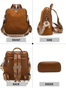 Retro Backpack | Classic Interpretation Of All-Weather Travel Aesthetics, No Drooping Decorations. The Entire Series Features Diamond-Shaped Suede Leather, Arrow-Woven Belt Decoration System, A Set Of Equipment Unlocking Absolute Visual Sovereignty For Daily, Commuting And Short-Distance Travel. The Entire Series Has Standard Adjustable Shoulder Straps. - Multicolor - View 4
