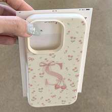 1pc TPU Material Elegant Sweet Cherry Bow Letter Pattern Phone Case Suitable Compatible With Apple 17 Pro Max/17/16 Pro Max/15/13/12/11, S20 FE/A15/S24/A55, Note 11/Note 12/Note 13 Pro, Full Coverage Anti-Drop Soft Protective Phone Cover - White - View 3