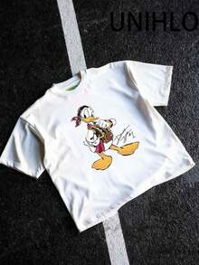 Disney UNIHLO  Street Life Men's Casual Loose   Mickey  Cartoon  Print Short Sleeve T-ShirtSummer - 白色 - 查看 5