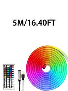16.4ft Bedroom Decorative Light Strip, RGB LED Light Strip, 44-Key Remote Control, Neon Light, Flexible DIY Design Suitable For Bedroom, Living Room, Gaming, Party Decoration, LED Neon Light Strip, LED Light, LED Light Strip, Bedroom LED Light, 16.4ft LED Light, 44-Key Remote RGB LED Neon Light Strip, RGB Color Changing Smart Light, Bedroom LED Light, Color Changing LED Light Strip With 44-Key Remote, Home LED Light Strip, Party Decorative Light - Multi-color light - View 16