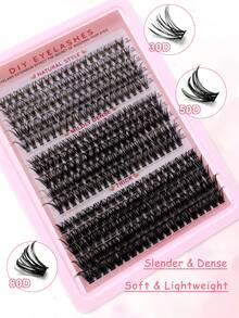 300 pièces Kit d'extension de cils 3-en-1 - Comprend faux cils, colle, démaquillant, pinces à épiler et brosse, ensemble de soins des cils professionnel facile pour débutants à utiliser à la maison - Multicolore - Voir 3