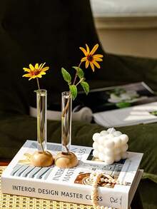 1个水培花瓶，创意透明花瓶，适用于客厅、卧室、浴室花卉装饰 - 竹座水耕瓶 - 查看 6