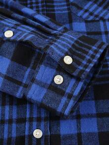 1pc Men's Plaid Button-Up Hooded Long Sleeve Shirt, Regular Fit, Dual Chest Pockets, Casual Outdoor Shacket - Blue - View 4