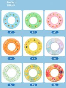 充气游泳圈，PVC材质，男女通用，腋下式设计，颜色包括绿色、粉色、巧克力甜甜圈形、西瓜形，适合沙滩派对、游泳池、海滩、夏季假期休闲游泳。 - 多色 - 查看 1