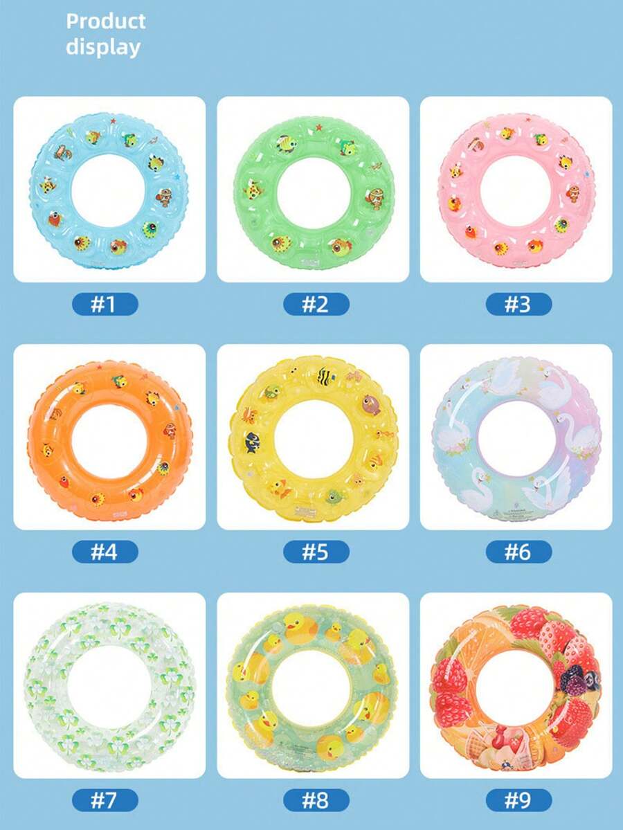 充气游泳圈，PVC材质，男女通用，腋下式设计，颜色包括绿色、粉色、巧克力甜甜圈形、西瓜形，适合沙滩派对、游泳池、海滩、夏季假期休闲游泳。 - 多色 - 查看 1