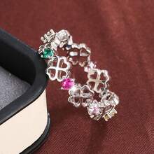 1pc Minimalist Heart & Four-Leaf Flower Design Cubic Zirconia Inlaid Ring, Couple Gift - Multicolor - View 30
