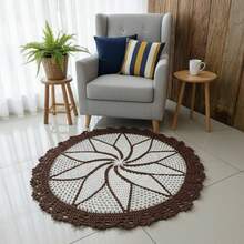 Round Rug, Small, 1 Meter, Handmade Crochet - Rỉ Nâu - Xem 1
