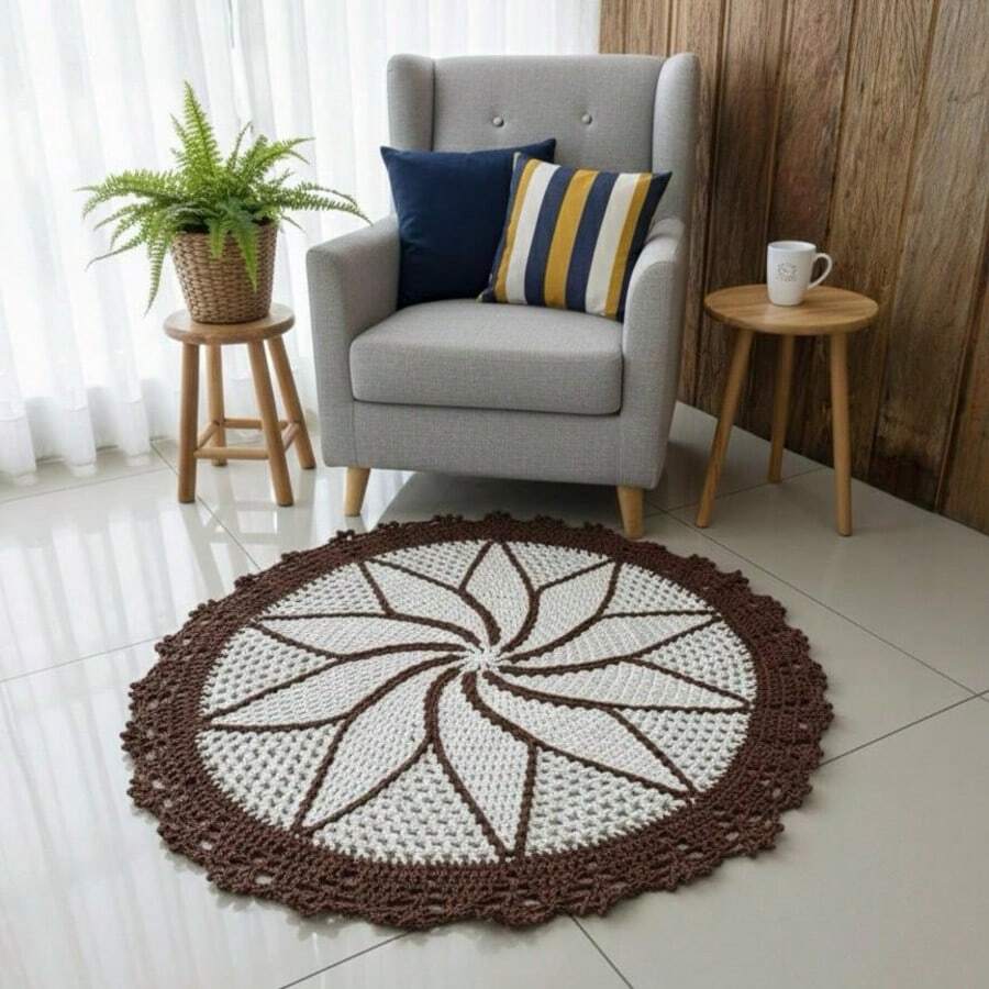 Round Rug, Small, 1 Meter, Handmade Crochet - Rỉ Nâu - Xem 1