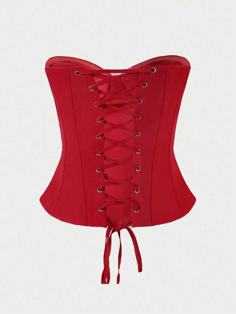Top bustier con diseño de espina de pescado, adecuado para citas y fiestas - Rojo - Añade 7