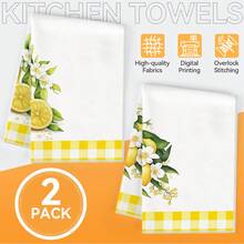2pcs Kitchen Towels, Modern Kitchen Supplies Blue Plaid Lemon Pattern Super Soft Microfiber Kitchen Towels, 40*60cm/15.7*23.6in Towels, Single-Sided Printed, Kitchen Dish Cloths, Suitable For Restaurant Kitchen Bathroom Decor, Holiday Gift - Multicolor - View 6