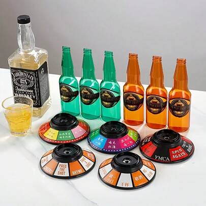 Juego de beber para adultos, juego de botella de cerveza, juego de beber con botella giratoria, juego de bar para fiestas, entretenimiento en KTV, ruleta rusa de la suerte, set de bebida de ruleta, juego de girar y beber, suministros de bar y club nocturno, adecuado para fiestas y reuniones, mejora la atmósfera, diseño exquisito, compacto y novedoso, aplicable para cenas, eventos, reuniones sociales, accesorios de juego de moda