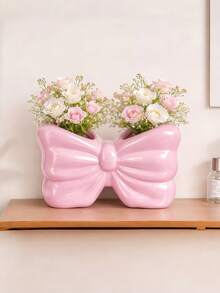 1pc Pink/White Bow Vase, Decorative Vase, Tabletop Centerpiece, Home/Living Room Decor - Multicolor - View 6