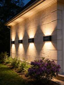1/2/6 Stücke Solarwandleuchten, 8/10 LED Automatik-Sensor wasserdicht, Auf- und Abwärtsbeleuchtung Außendekorationslampen für Garten, Garage, Terrasse, Deck, Treppen - Schwarz - Übersicht 3