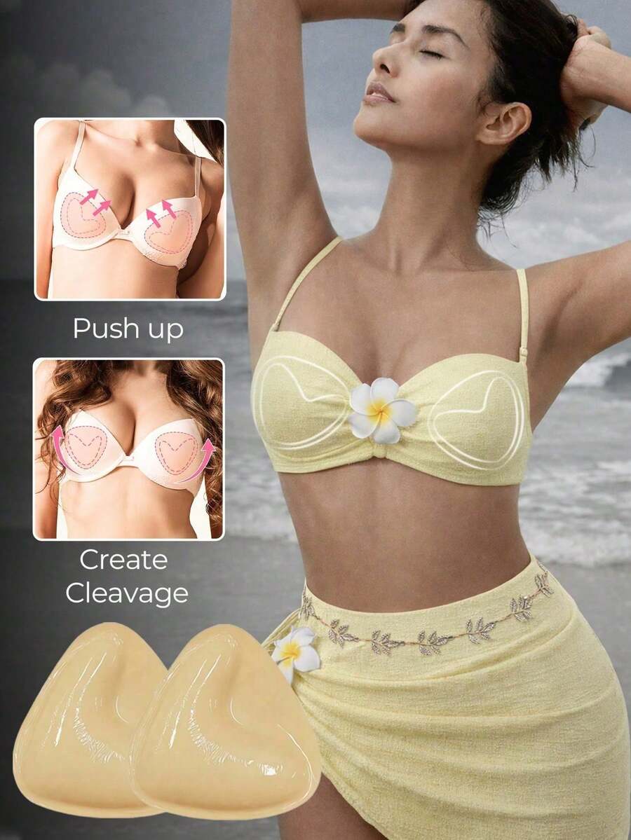 2对装女士三角双面粘胶胸垫，加厚隐形防滑可重复使用硅胶乳贴，提升胸部曲线，适用于连衣裙、泳装、胸罩
