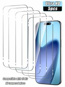 5片/套，【全面保护】9H硬度屏幕保护膜，高清五边黑边设计，紧密贴合，防尘结构，兼容 17 Pro Max/16 Pro Max/15 Pro Max/14 Pro Max/13 Pro Max/12 Pro Max/11 Pro Max/17 Pro/16 Pro/15/14/13/12/11系列 - 無色 - 查看 30