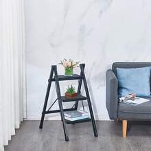 3 Step Ladder 3 Tier Durable Metal Plastic Collapsible Widely Used Step Ladder 3 Step Folding For Book Vase Display 3 Tier (Color Is Customizable) - Black - View 2