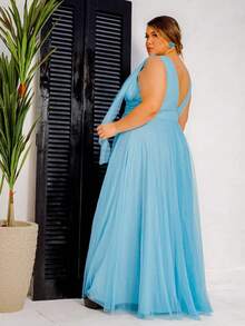 Grife Velasco Plus Size Party Dress, Bridesmaid Dress, Elegant, Side Slit, Sparkly - 淺藍色 - 查看 4