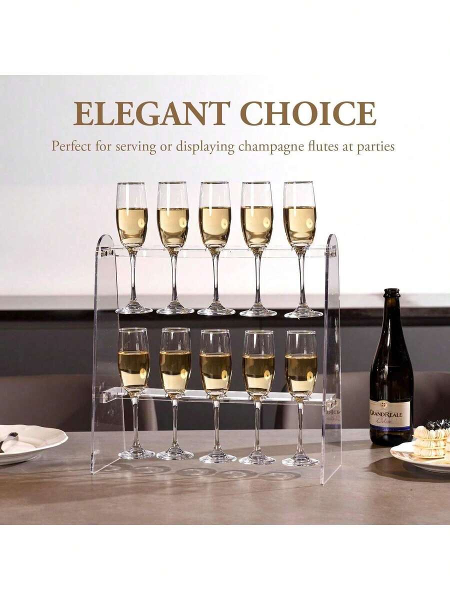 FINGERINSPIRE 2-Tier Acrylic Champagne Glass Rack - Desktop Stemware Hanging Display Holder With 10 Slots - Transparent - Multicolor - View 1