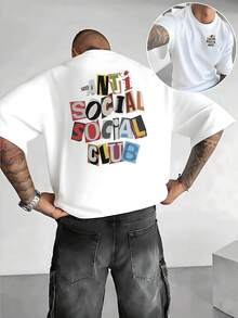 OMSTUDIO  Men's Double-Sided Printed T-Shirt Colorful Anti Social Club Pattern, Comfortable, 100 Percent Cotton, 180GSM, Graphic Cropped Graphic Tee, Men Graphic Tees ,Street Wear, Size S XXXL, Shipped From Local Warehouse, Man Gift. - White - View 1