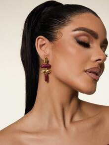 1 Pair Exaggerated Asymmetric Geometric Enamel Dangle Earrings, European And American Style - Multicolor - View 4