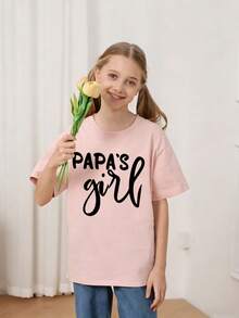 Tween Girls' Casual Graphic Print Crew Neck Short Sleeve T-Shirt, Summer Top - Pink - View 2