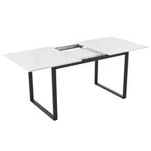 Telescopic Dining Table. 140/180x80x75cm, Metal Iron Legs And Square Tubes (Modern White MDF Top With Marble). - White - View 6
