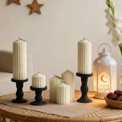 1支7厘米北欧竖条纹白色圆柱形蜡烛，大豆蜡材质，斋月和开斋节装饰 | 斋月装饰、浪漫晚餐、婚礼装饰、闺蜜礼物、节日氛围装饰、家居装饰、求婚、长辈生日、派对、冥想、生日礼物、摄影道具、家庭应急照明