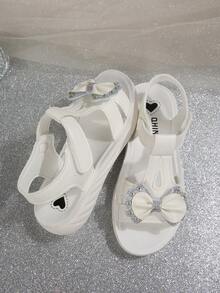 1 Pair Children's Casual Fashion Soft Leather Soft Bottom Girls' Flat Sandals, Korean Style Hook And Loop Princess Sandals - Beige - View 6