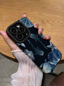 1个简约个性化鲸鲨与蓝色花朵环绕竖条纹仿皮软保护手机壳，适合作为礼物送给朋友和爱人，兼容苹果 17/17AIR/17PRO/17PROMAX - 彩色 - 查看 5