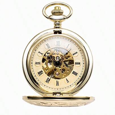 Reloj de bolsillo para hombre diseño de esqueleto mecánico plateado doble caja números romanos regalo para hombre