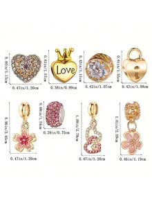 9 piezas Pulsera con colgante de flor hueca con forma de corazón de cristal rosa y dorado de moda, un regalo especial para tu novia - Multicolor - Ver 6