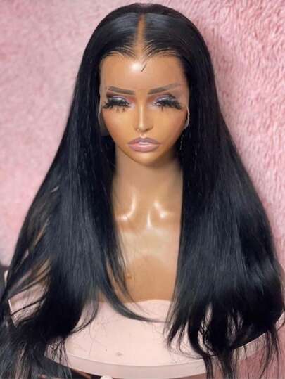 13x4x1 Brazilian Straight Lace Front Human Hair Wig, Transparent T-Part Lace Front Wig, For Women, Pre-Plucked, With Baby Hair, 150% Density, Natural Color